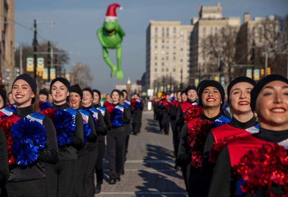 The Mid-American Pompon All-Star team performs during the 96th America's Thanksgiving Parade by Gardner White in Detroit on Thursday, Nov. 24, 2022.