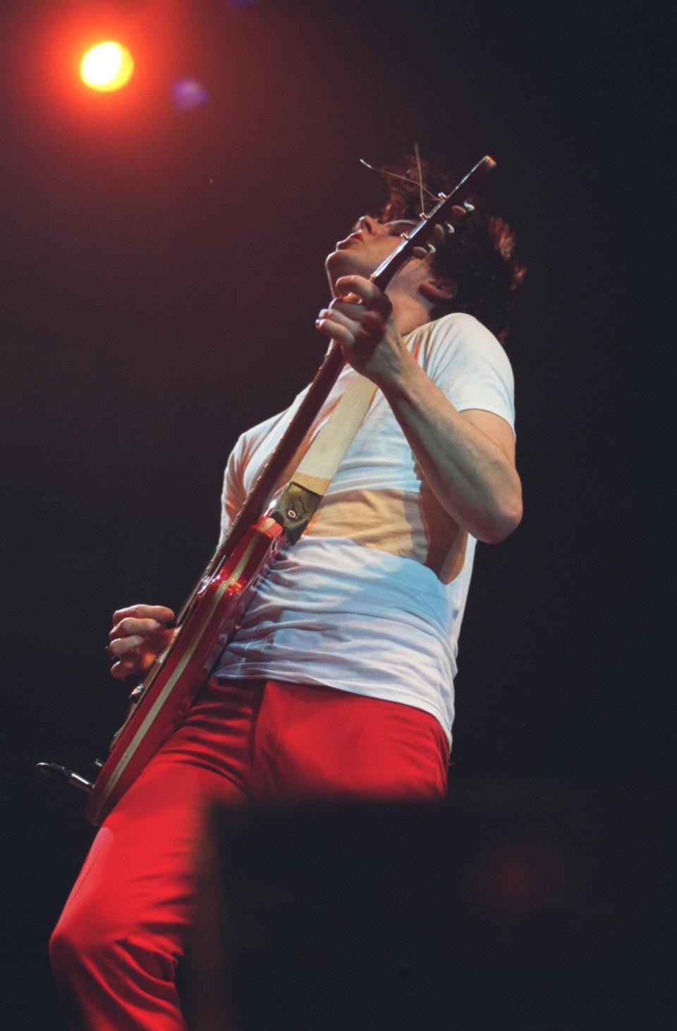 Jack White of the native Detroit rock band The White Stripes performs the first of two sold-out shows Wednesday night, May 22, 2002 at the Royal Oak Theater in Royal Oak.
