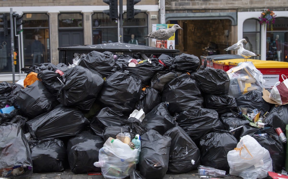 Rubbish piled up on the streets in Edinburgh (Lesley Martin/PA) (PA Wire)