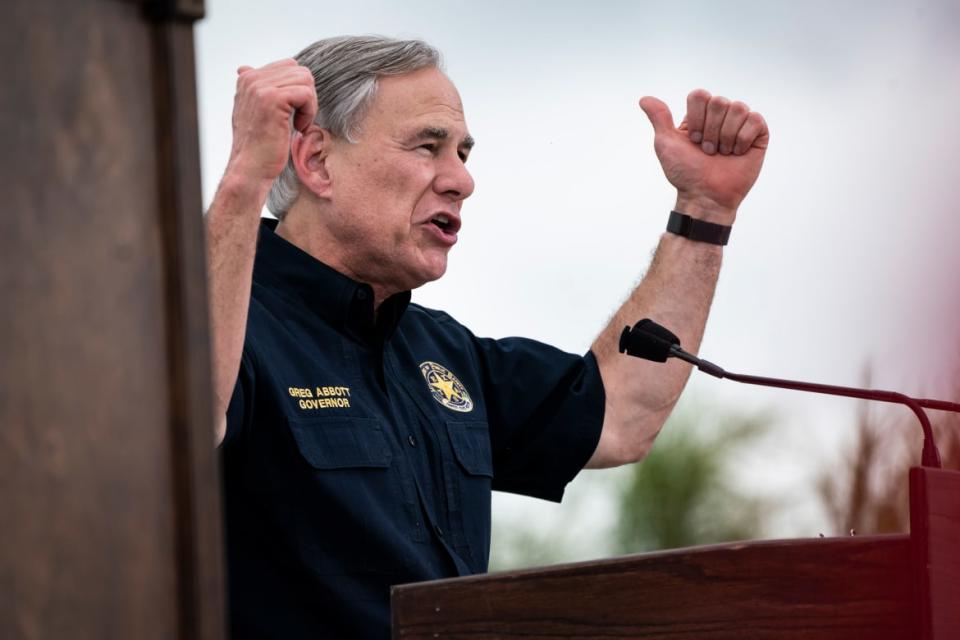 <div class="inline-image__caption"><p>Gov. Greg Abbott speaks during a tour of the U.S.-Mexico border wall on June 30, 2021 in Pharr, Texas. </p></div> <div class="inline-image__credit">Jabin Botsford/The Washington Post via Getty</div>