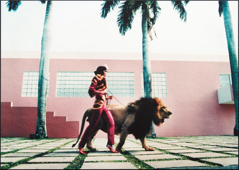 Esther Haase's 1999 photo, 'The Fearless Lola Walking the Lion King, Miami,' is part of the Nicola Erni Collection.