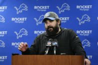 FILE - In this Dec. 29, 2019, file photo, Detroit Lions head coach Matt Patricia addresses the media after an NFL football game against the Green Bay Packers in Detroit. The 2020 NFL Draft is April 23-25. (AP Photo/Duane Burleson, File)
