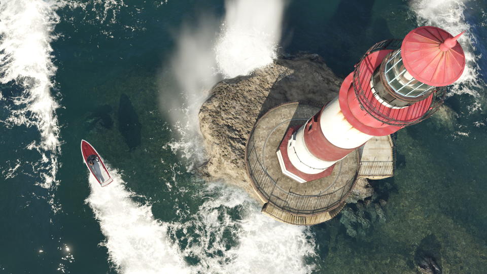 GTA 5 cheats — a GTA 5 screenshot of a boat passing a lighthouse