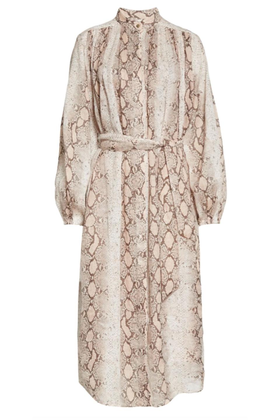 Bellitude Snake Print Long Sleeve Shirtdress