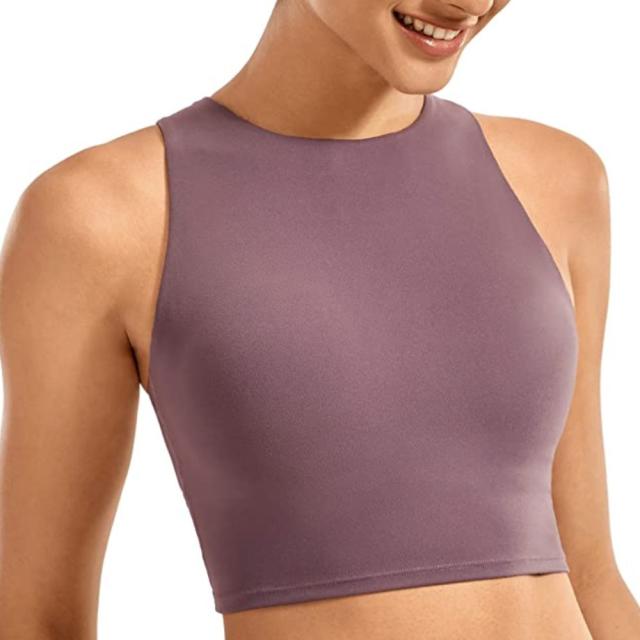 BALEAF Women's High Neck Sports Bra Longline Seamless Racerback Ribbed  Built in Bra Padded Compression Crop Tank Tops, Gray, Small : :  Clothing, Shoes & Accessories