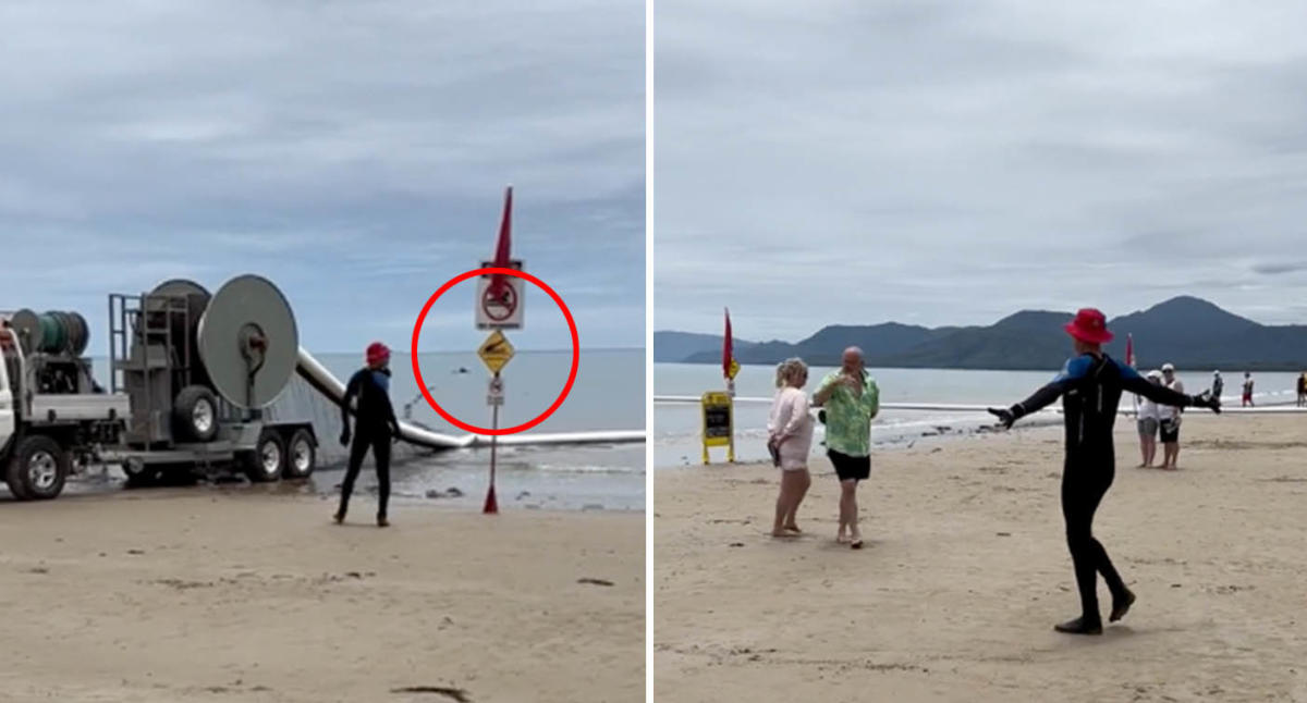 Crocodile spotted inside swimming nets on Queensland beach