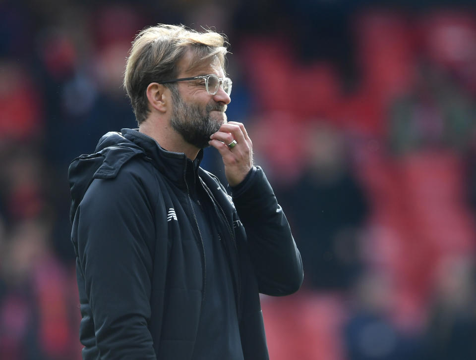 Jurgen Klopp during the Premier League match between Manchester United and Liverpool at Old Trafford on March 10, 2018 in Manchester, England.