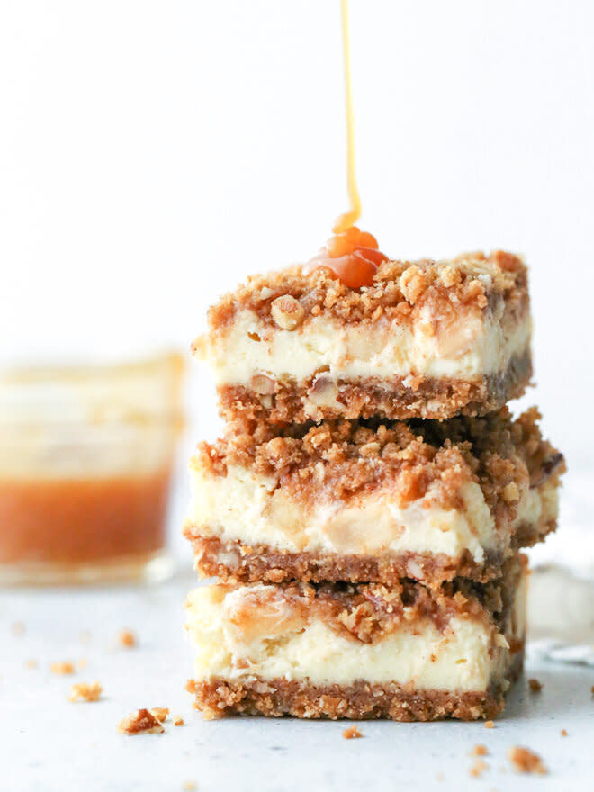 <strong><a href="https://www.completelydelicious.com/caramel-apple-cheesecake-bars/" target="_blank" rel="noopener noreferrer">Get the Caramel Apple Cheesecake Bars recipe from Completely Delicious</a>  </strong>