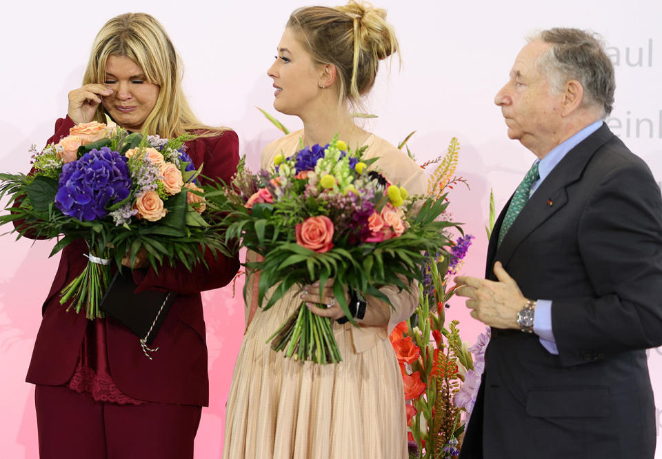 Corinna Schumacher, pictured here with daughter Gina and Jean Todt.