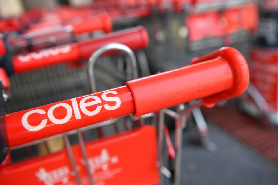 Signage on a trolly at a Coles supermarket in Sydney, Tuesday, February 19, 2019. (AAP Image/Joel Carrett) 