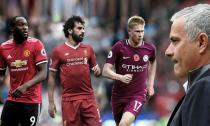 Romelu Lukaku, Mohamed Salah, Kevin De Bruyne and José Mourinho. Photographs by Getty