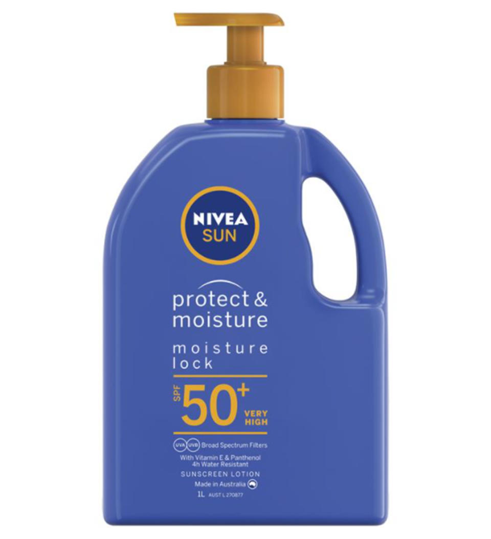 Nivea Sun SPF 50+ Protect & Moisture Lotion Pump 1L, $20.39 from Chemist Warehouse