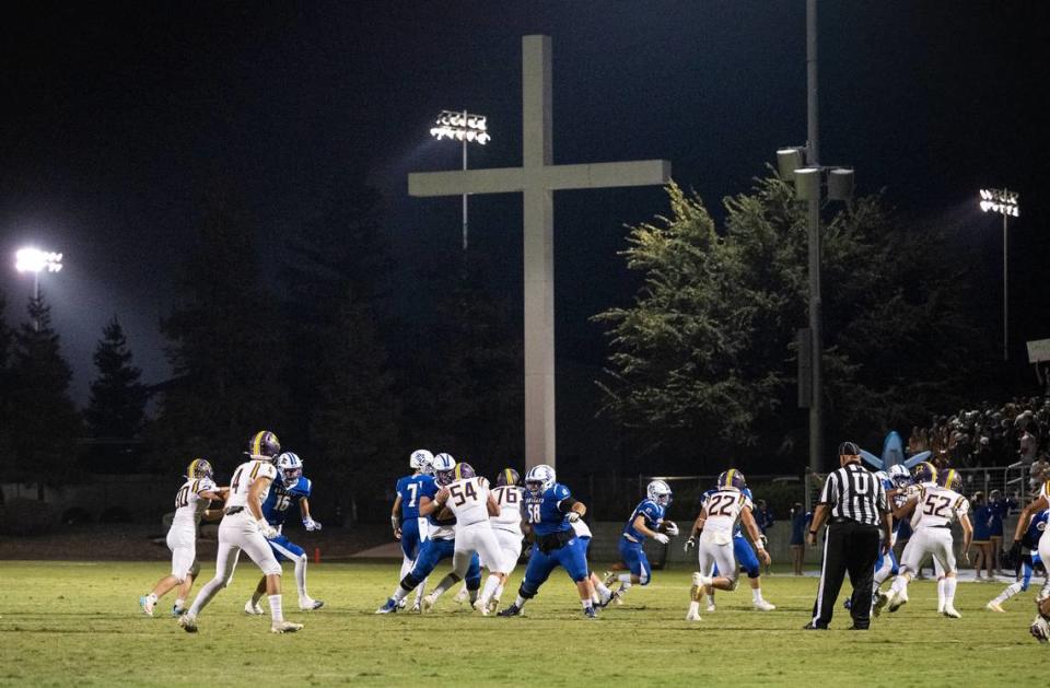 Ripon Christian and Orestimba battle it out during the Southern League game in Ripon, Calif., Friday, Sept. 22, 2023.