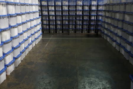 Boxes with electoral material and ballots, which will be distributed throughout the country, are seen at a warehouse in Guatemala City October 21, 2015. REUTERS/Jorge Dan Lopez