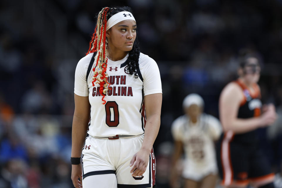 South Carolina's Te-Hina Paopao looks on during the first half against Oregon State on March 31. (Sarah Stier/Getty Images)