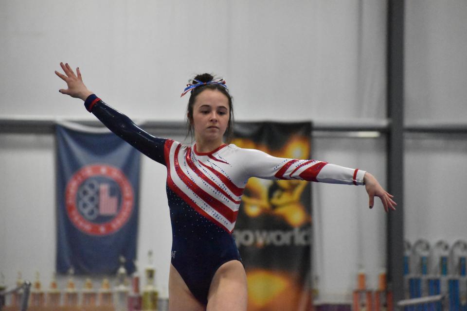 Martinsville's Lily Boyd performs on the beam during regionals at The Gymnastics Company on March 4, 2022.