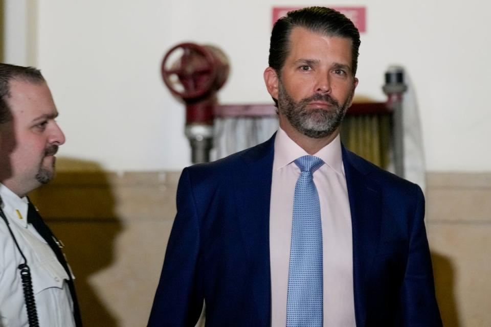 Donald Trump Jr arrives at New York Supreme Court to testify on 2 November (Copyright 2023 The Associated Press. All rights reserved.)