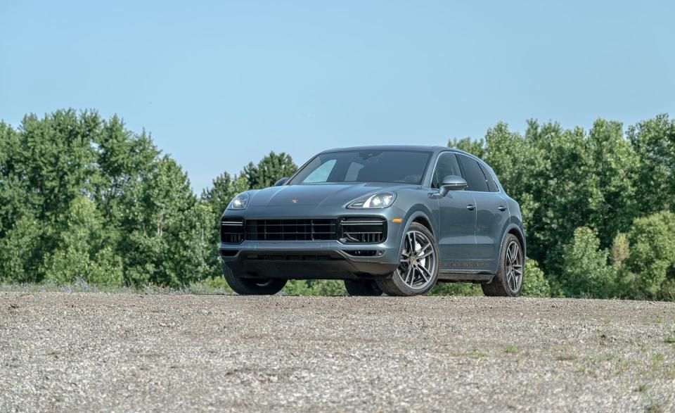 <p>Torque-vectoring and rear-axle steering help the Cayenne Turbo handle like a sports sedan despite its size and mass.</p>