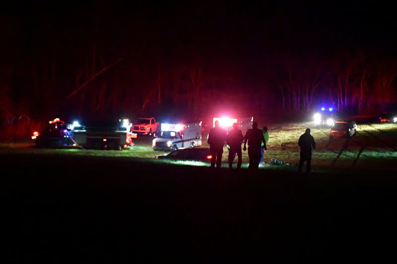 A general view of the site after helicopters crashed in Trigg County, Kentucky