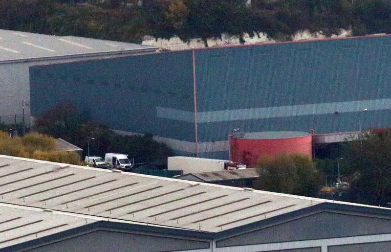 The lorry container where bodies were discovered is seen in Grays