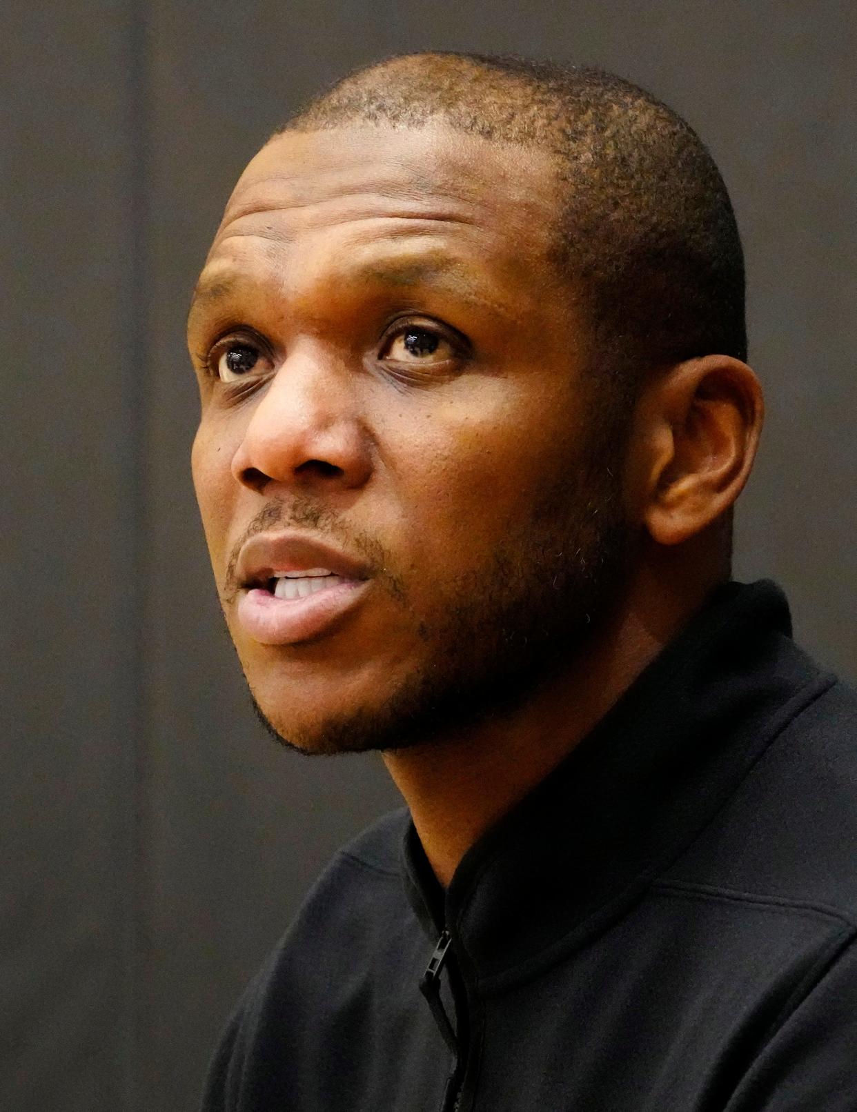 James Jones speaks about his promotion to President of Basketball Operations of the Phoenix Suns at Verizon 5G Performance Center in Phoenix on Nov. 29, 2022.