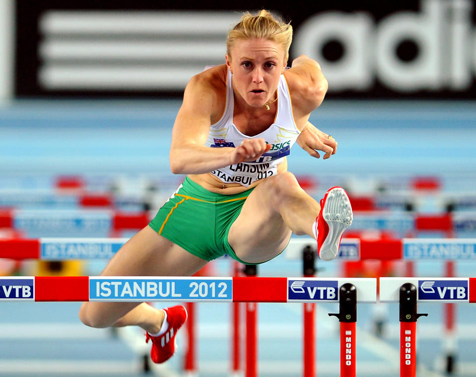 Australia's Sally Pearson competes in heat 1 during the women's 60m hurdles semi-final at the 2012 IAAF World Indoor Athletics Championships at the Atakoy Athletics Arena in Istanbul on March 10, 2012. AFP PHOTO / GABRIEL BOUYS (Photo credit should read GABRIEL BOUYS/AFP/Getty Images)