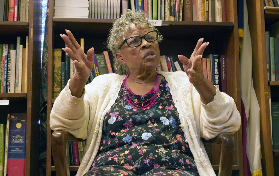 Opal Lee answers a question during an interview at her home Thursday, July 1, 2021, in Fort Worth, Texas. Opal Lee's dream of seeing Juneteenth become a federal holiday was finally realized over the summer, but the energetic woman who spent years rallying people to join her push for the day commemorating the end of slavery is hardly letting up on a lifetime of work teaching and helping others.(AP Photo/LM Otero)