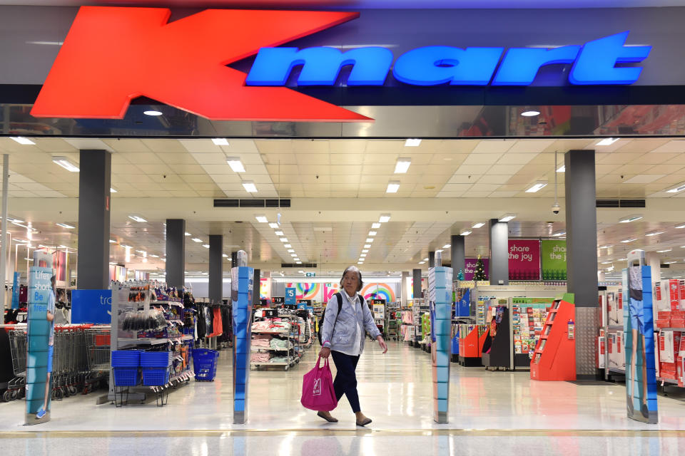 A shoppers leaves a Kmart store in Sydney on Thursday, Oct. 22, 2015. Wesfarmers total sales for the quarter were up 11.6 per cent to $2.5 billion compared to the same period last year. 