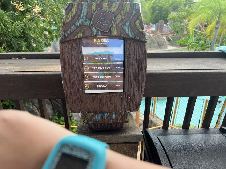 Each Volcano Bay cabana has its own TapuTapu screen for reserving spots in virtual lines. (Photo: Terri Peters)