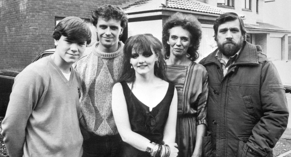 The Grant family in Brookside – (from l-r) Simon O’Brien (Damion), Paul Usher (Barry), Shelagh O’Hara (Karen), Sue Johnston (Sheila) and Eric Tomlinson as Robert Grant (Credit: PA)