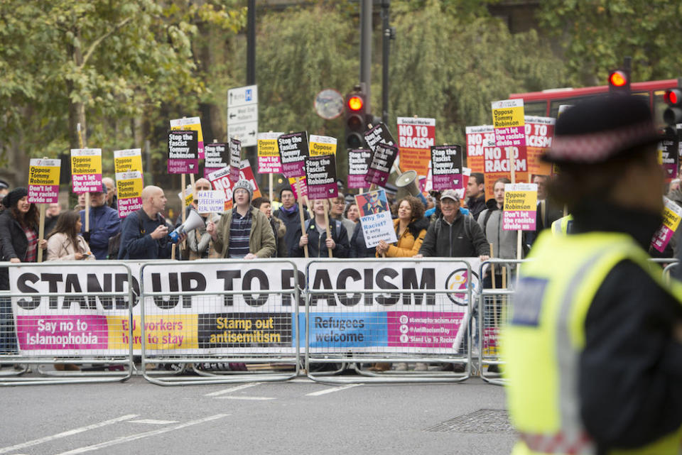 Anti-racism protestors outside the Old Bailey (Picture: PA)