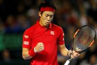 Tennis - Great Britain v Japan - Davis Cup World Group First Round - Barclaycard Arena, Birmingham - 6/3/16 Japan's Kei Nishikori celebrates during his match against Great Britain's Andy Murray Action Images via Reuters / Andrew Boyers Livepic