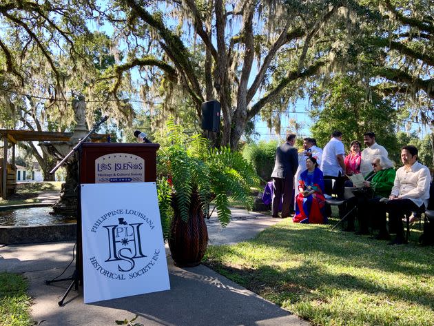 The podium and local dignitaries at the St. Malo marker dedication ceremony. (Photo: Yasmin Tayag)