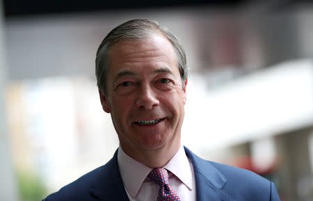 Leader of the Brexit Party Nigel Farage is pictured outside the BBC building, following the results of the European Parliament elections, in London, Britain May 27, 2019. REUTERS/Hannah Mckay