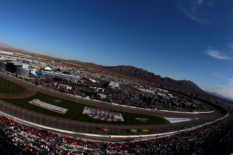 LAS VEGAS, NV - MARCH 10: Cars race during the NASCAR Nationwide Series Sam's Town 300 at Las Vegas Motor Speedway on March 10, 2012 in Las Vegas, Nevada. (Photo by Ronald Martinez/Getty Images for NASCAR)