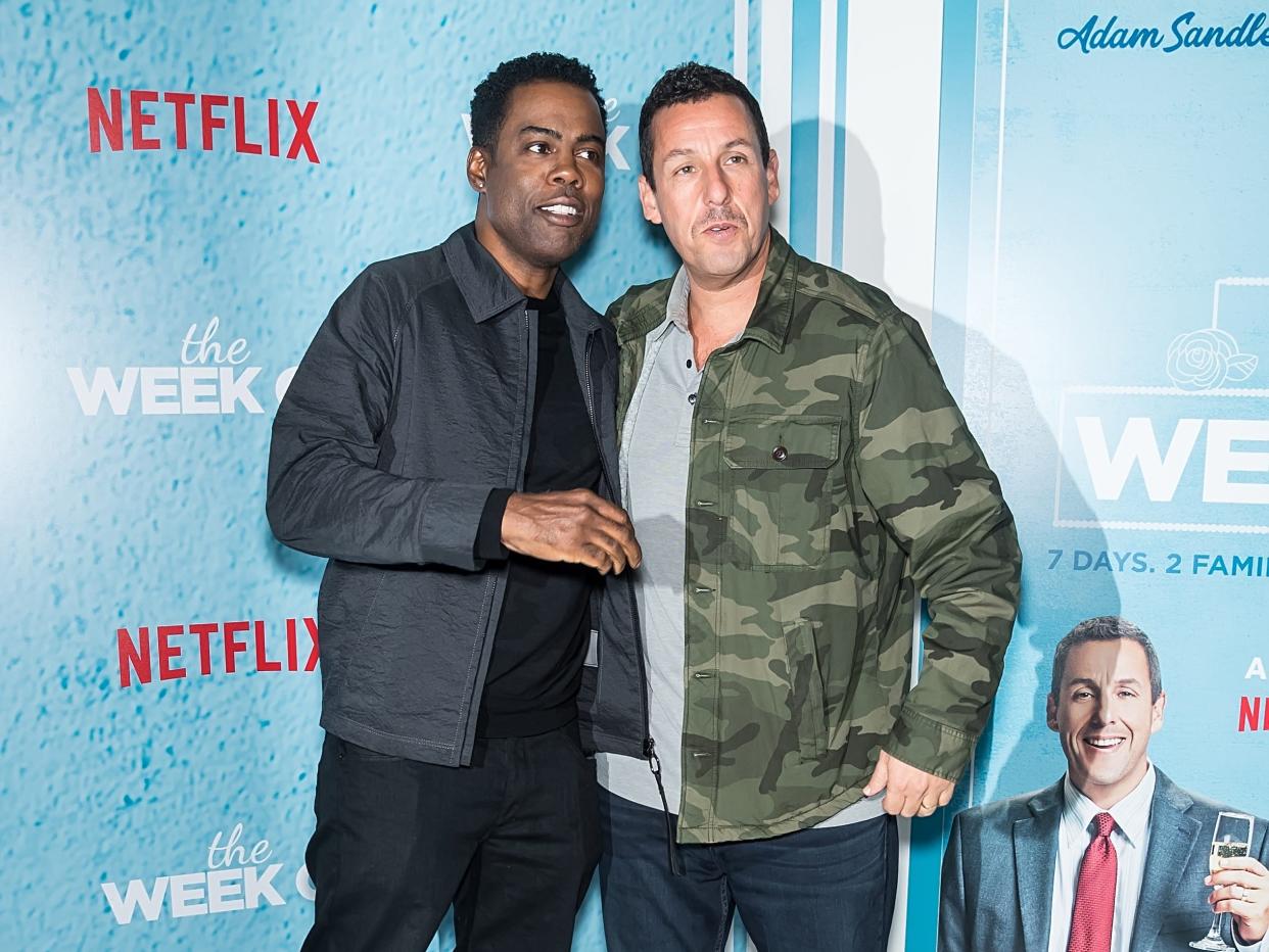 Actors/ comedians Chris Rock and Adam Sandler attend 'The Week Of' New York Premiere at AMC Loews Lincoln Square on April 23, 2018 in New York City.