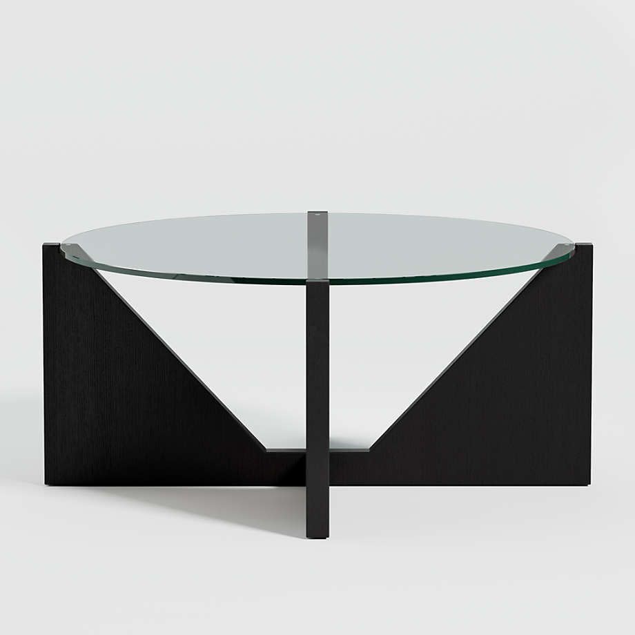 12) Glass Coffee Table with Black Wood Base