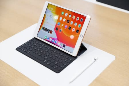 A new Apple iPad is seen in the demonstration room during a launch event at their headquarters in Cupertino