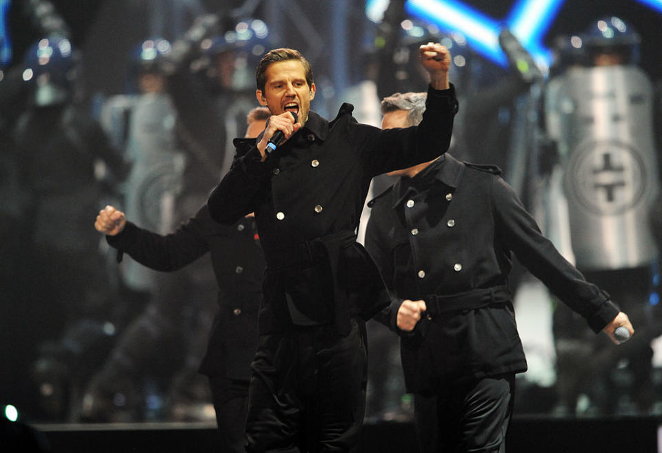 (EMBARGOED FOR PUBLICATION IN UK TABLOID NEWSPAPERS UNTIL 48 HOURS AFTER CREATE DATE AND TIME. MANDATORY CREDIT PHOTO BY DAVE M. BENETT/GETTY IMAGES REQUIRED)  XXX performs on stage during The BRIT Awards 2011 at the O2 Arena on February 15, 2011 in London, England.