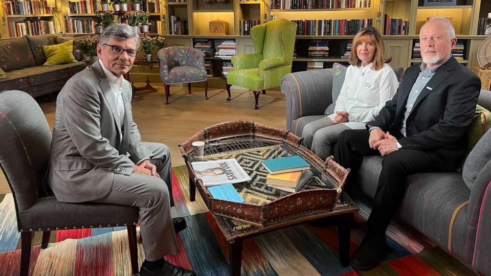 PHOTO: George Stephanopoulos interviews Ella Milman and Mikhail Gershkovich, parents of Wall Street Journal journalist Evan Gershkovich. (ABC News)