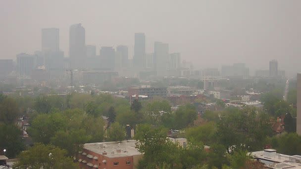 PHOTO: Heavy wildfire smoke transported from Canadian wildfires can be found throughout northeastern Colorado on Friday, including Denver and the entire northern Front Range region. (CDPHE Air Pollution/Twitter)