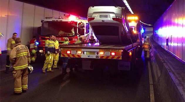 The Sydney Harbour tunnel has reopened after a car accident blocked all south-bound lanes, sparking traffic chaos during this morning's peak. Photo: NSW Police Media