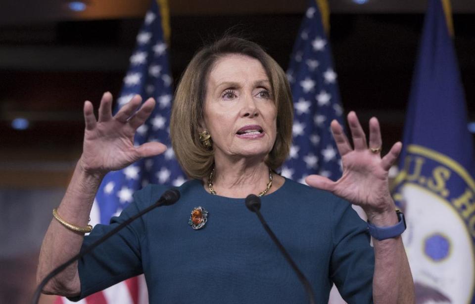 FILE - In this Jan. 13, 2017 file photo, House Minority Leader Nancy Pelosi of Calif. speaks during a news conference on Capitol Hill in Washington. The inauguration of Donald Trump leaves Democrats facing a stark power deficit, not only in Washington but in states around the country. Republicans control the White House, Congress, almost two-thirds of statehouses and 32 legislatures. (AP Photo/J. Scott Applewhite, File)