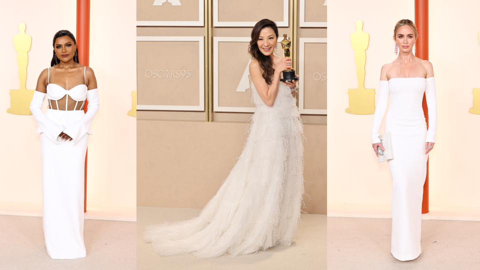 From Michelle Yeoh's award-winning style to the beautiful synchronicity of gowns wore by Emily Blunt and Mindy Kaling, white was the color du jour at the Oscars red carpet.