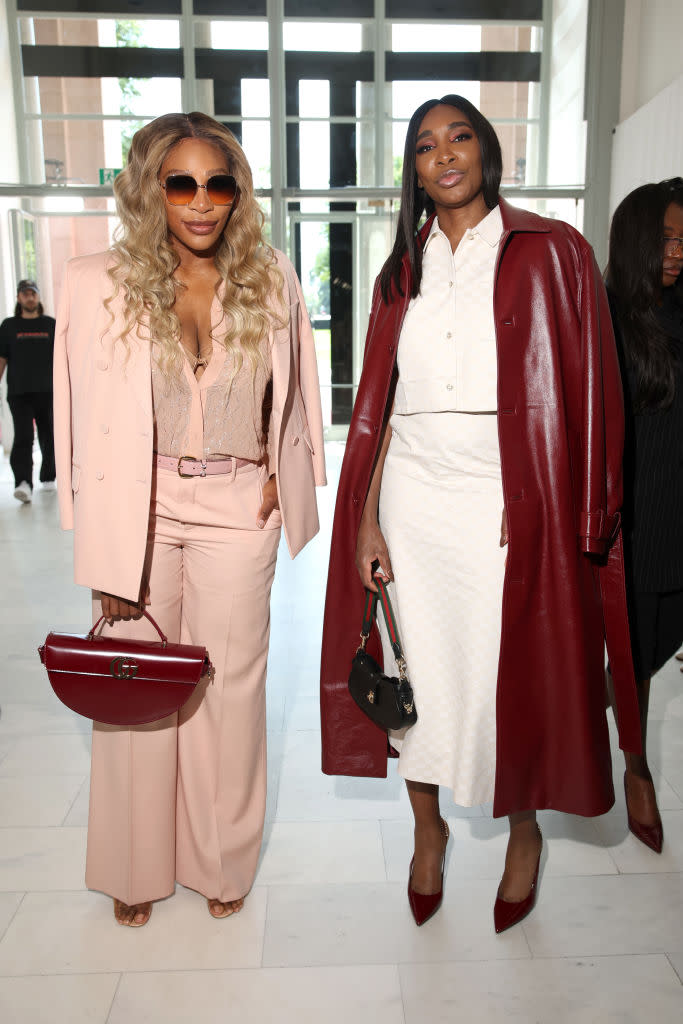 MILAN, ITALY - JUNE 17: Serena Williams and Venus Williams are seen front row at the Gucci Men's Spring Summer 2025 Fashion Show during the Milan Fashion Week Menswear Spring/Summer 2025 at Triennale di Milano on June 17, 2024 in Milan, Italy. (Photo by Daniele Venturelli/Getty Images for Gucci)