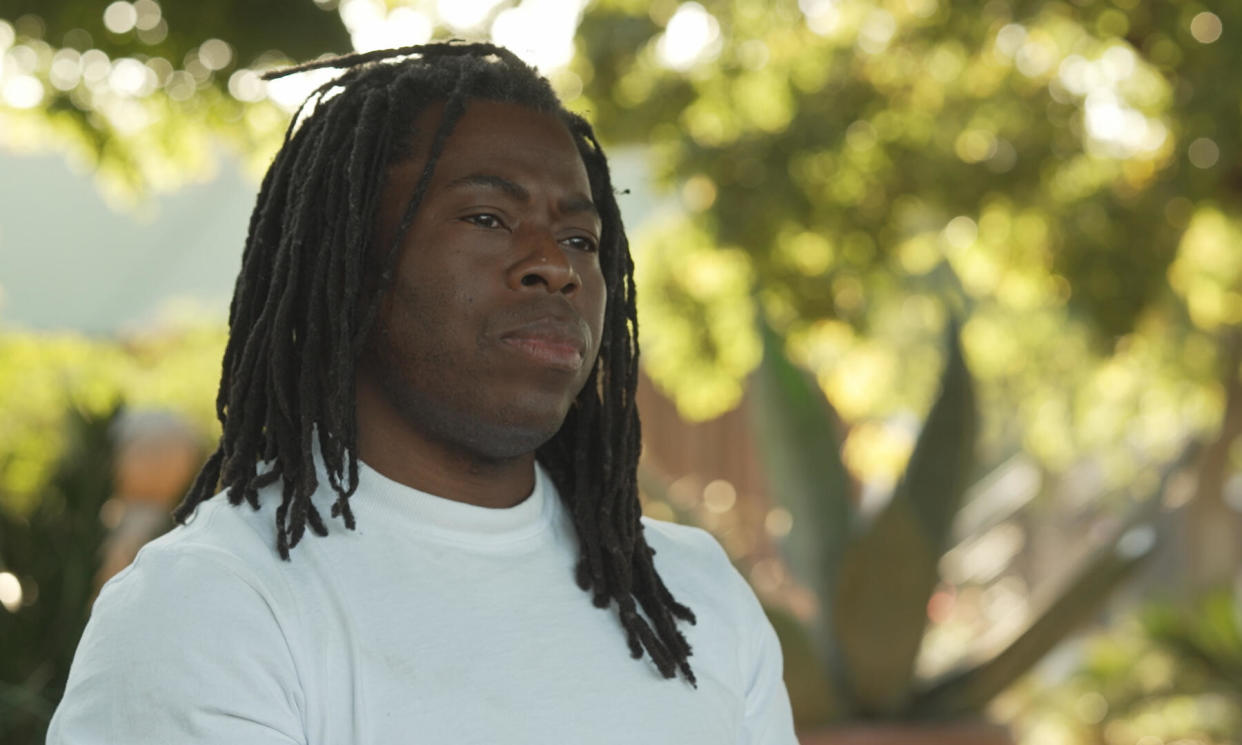 <span>‘His stress pours from the screen’: Ade Adepitan in the whites-only Afrikaner town of<a href="https://www.theguardian.com/cities/2019/oct/24/an-indictment-of-south-africa-whites-only-town-orania-is-booming" rel="nofollow noopener" target="_blank" data-ylk="slk:Orania;elm:context_link;itc:0;sec:content-canvas" class="link "> Orania</a> in Extremist Adventure.</span><span>Photograph: Channel 4</span>