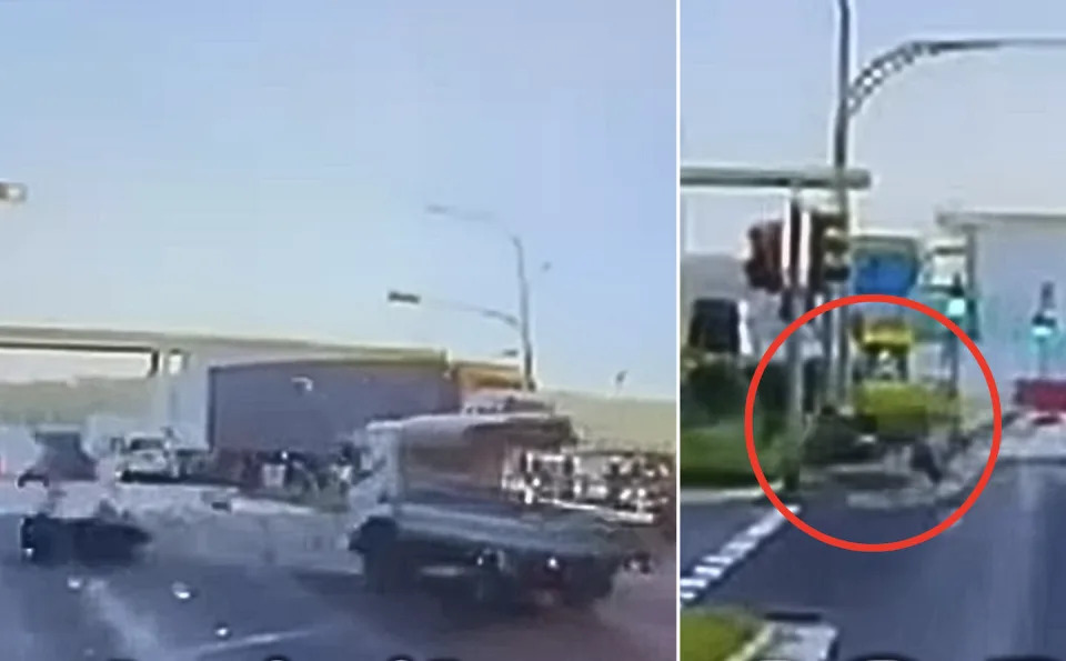 Screen grabs from video of Tuas road accident on 25 March 2024 (Photos: Facebook/SG Road Vigilante - SGRV)