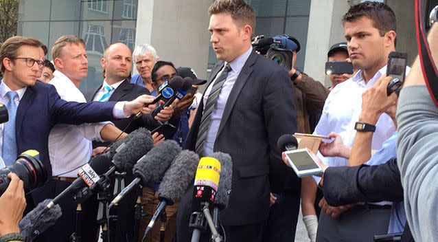 Tostee was standing next to his lawyer when he addressed the media. Source: 7 News.
