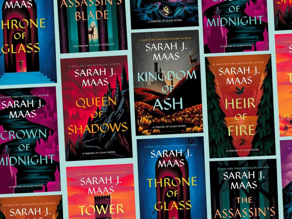 A collage in the books of the "Throne of Glass" series.