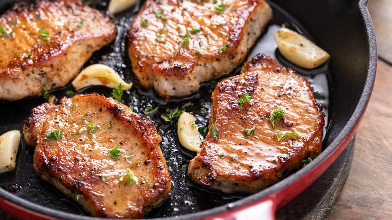 Pork chops in pan